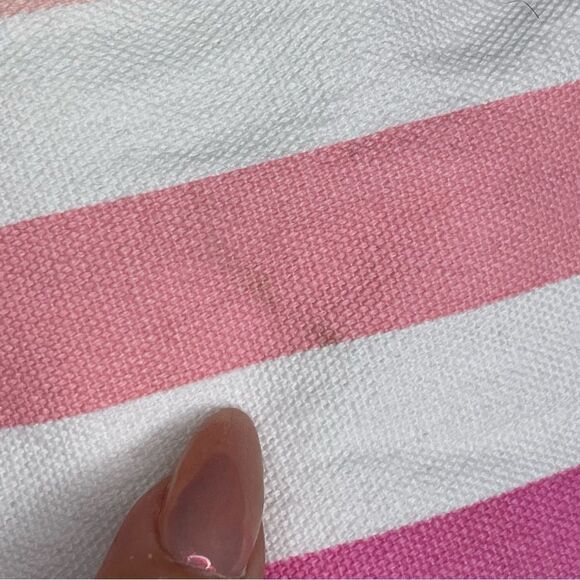 Victoria’s Secret Large Striped Lined Canvas Beach Tote Pink Orange White Gold - Picture 4 of 12